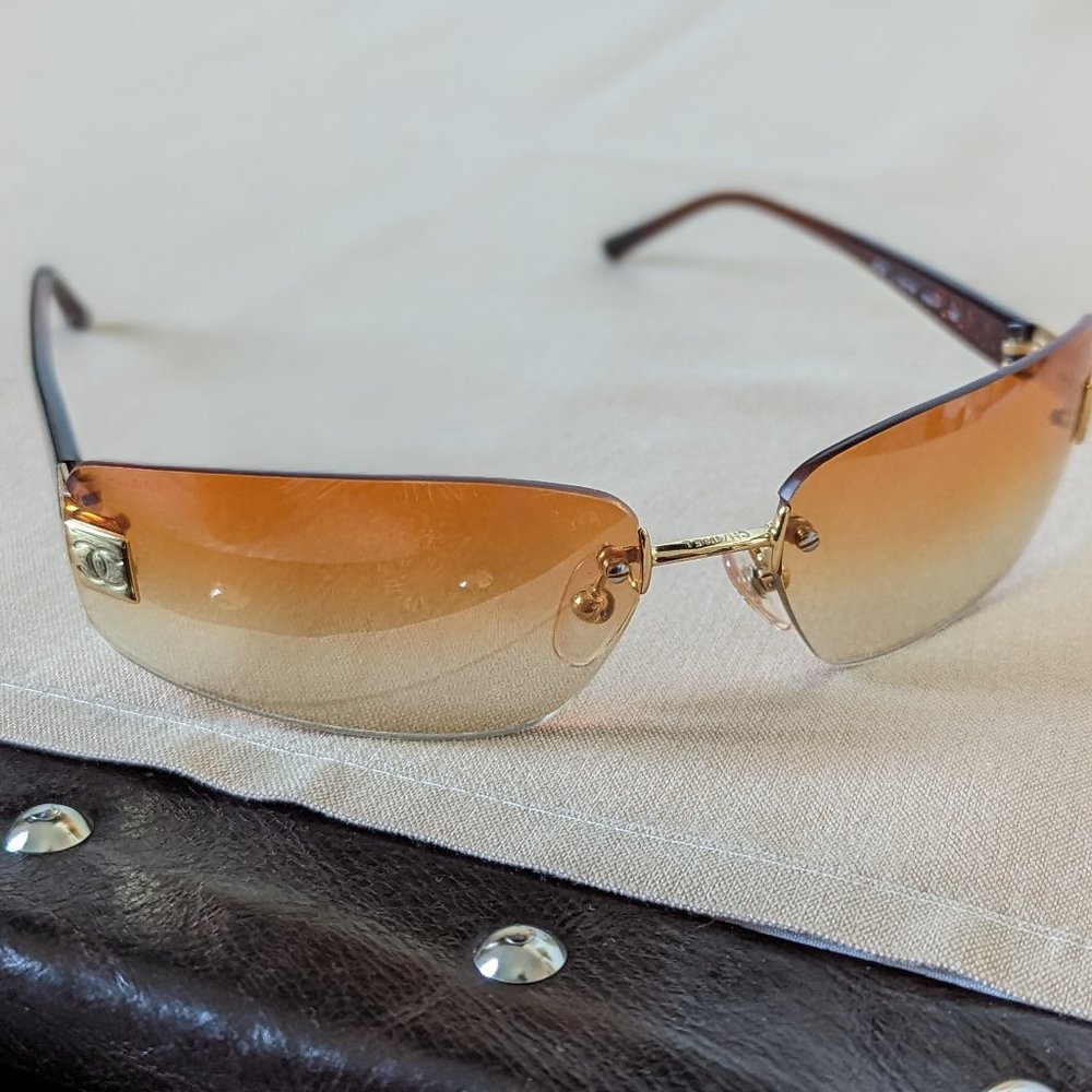 Rare Sold Out Everywhere Chanel Orange Rimless Logo Sunglasses